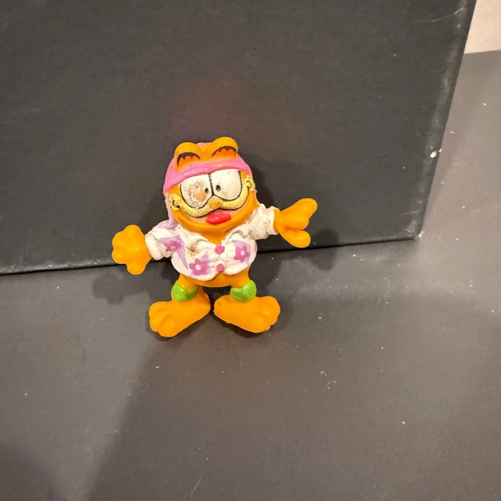 Vintage‎ Garfield Figurine Pink Headband Hawaiian Shirt Green Feet  Toy